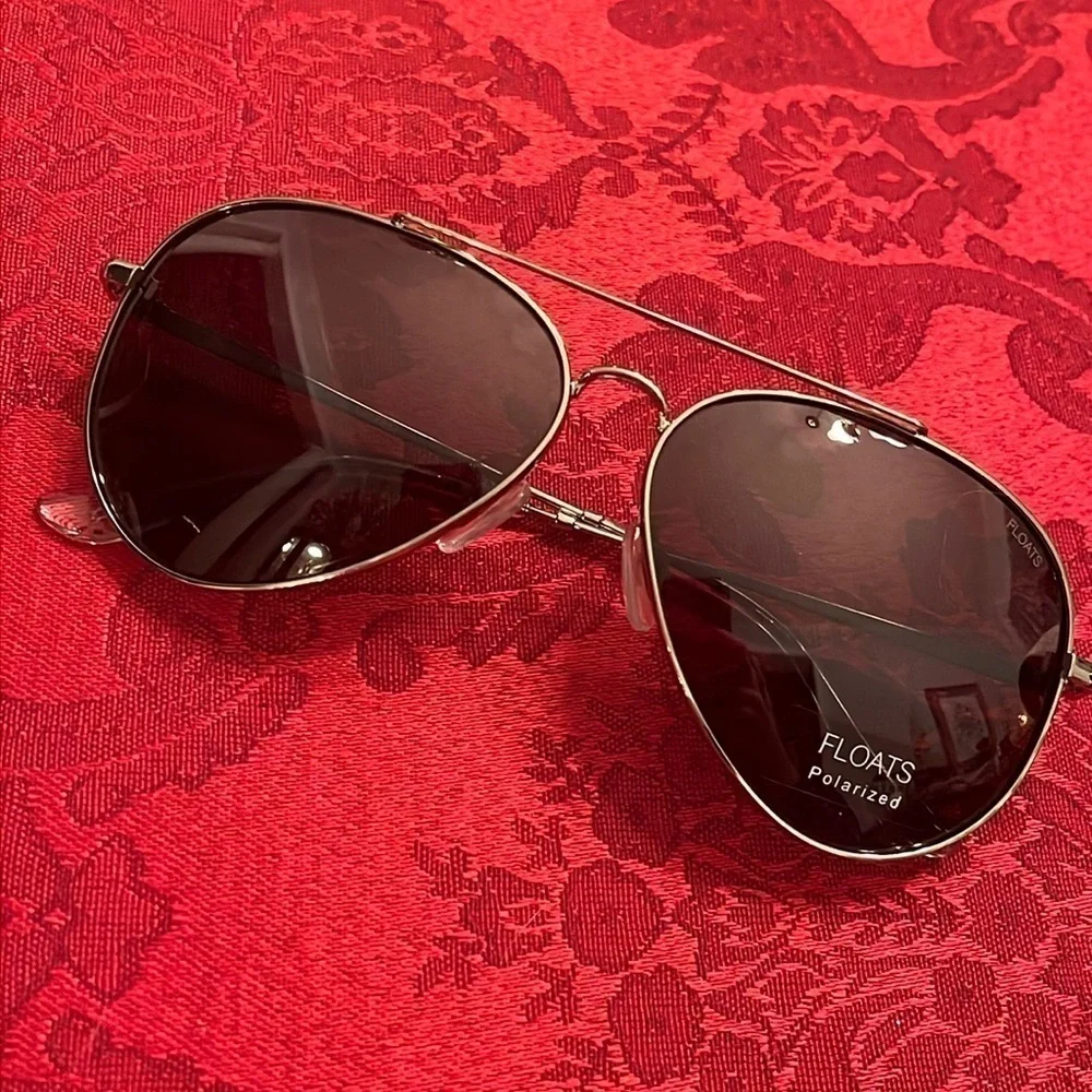 Brand New Floats Komodo Polarized Aviators Sunglasses Metal Silver Tone Frame
